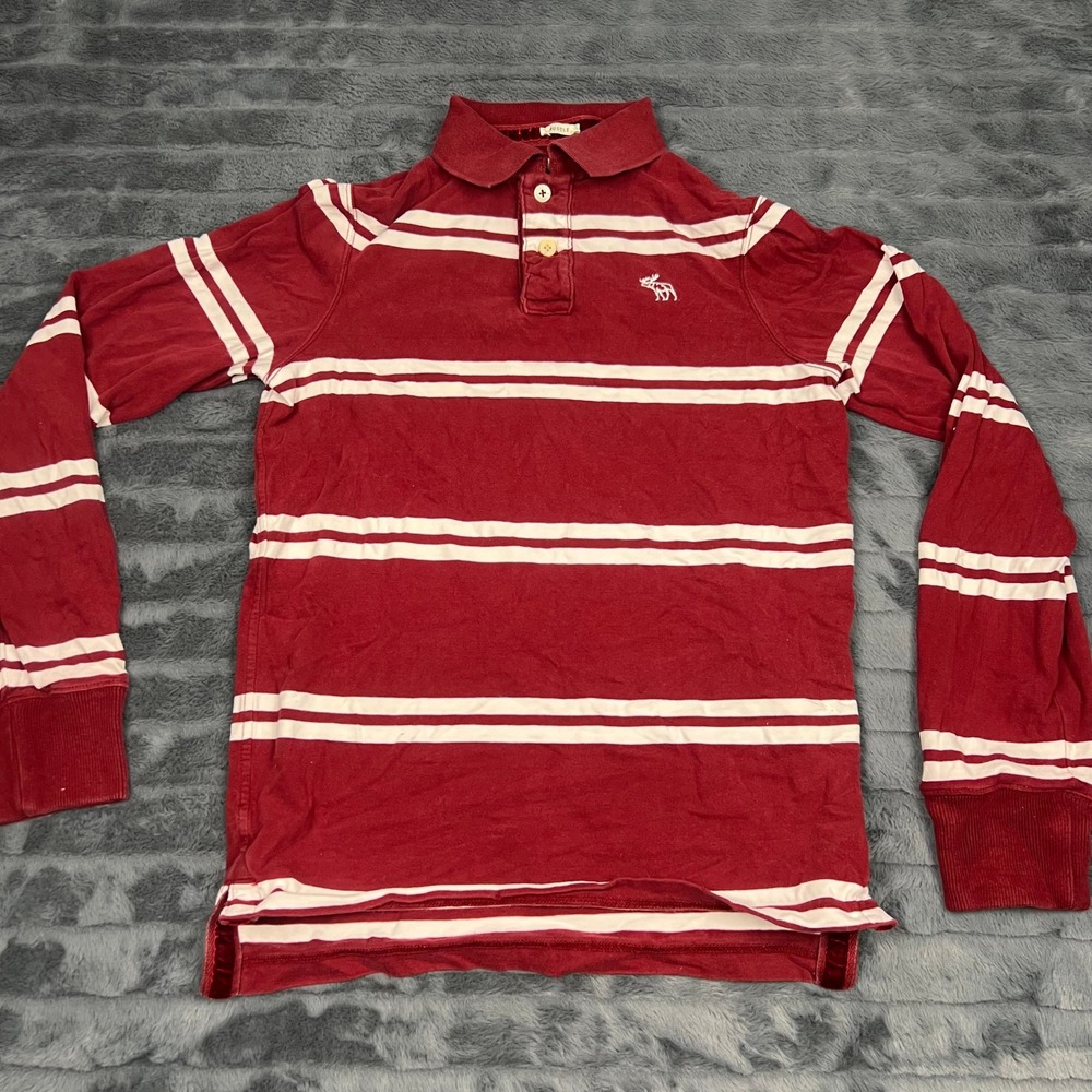 Abercrombie & Fitch Mens Muscle Fit Long Sleeve Rugby Polo Shirt Red White S